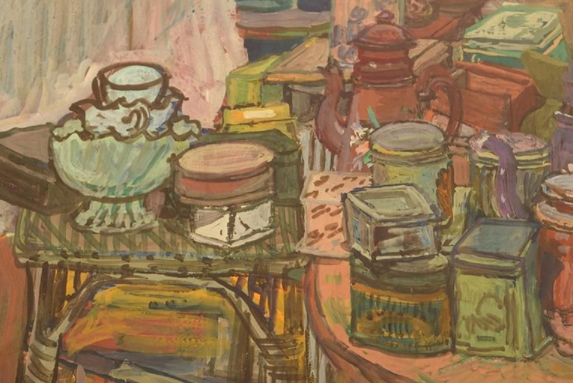 Naomi Vicas 'B. 1920', French Artist, Gouache On Paper, Still Life, Mid 20th C photo 455.0