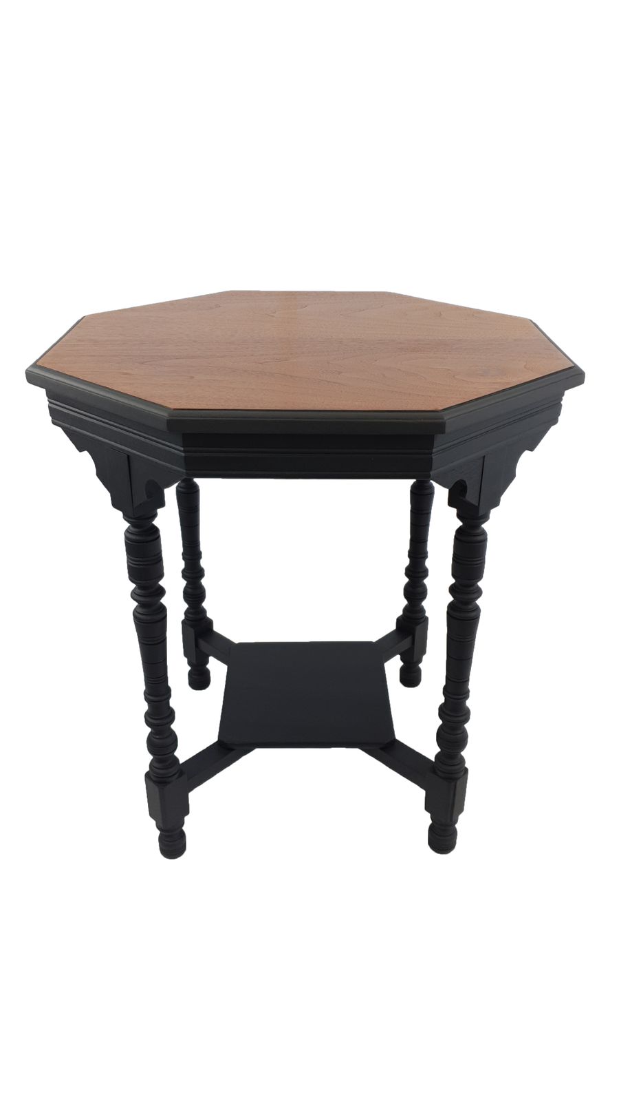 Edwardian Octagonal Mahogany And Black End Hall Lamp Occasional Table With Turned Legs photo for sale