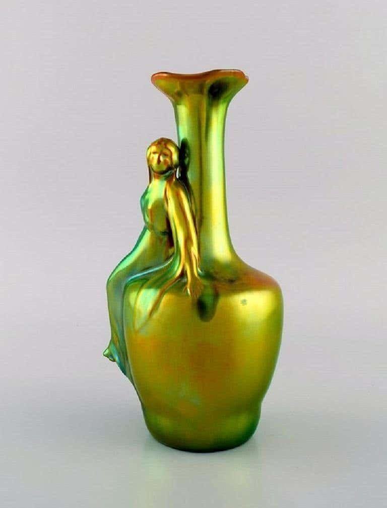 Zsolnay Art Nouveau Vase In Glazed Ceramics Modelled With Sitting Woman photo furniture