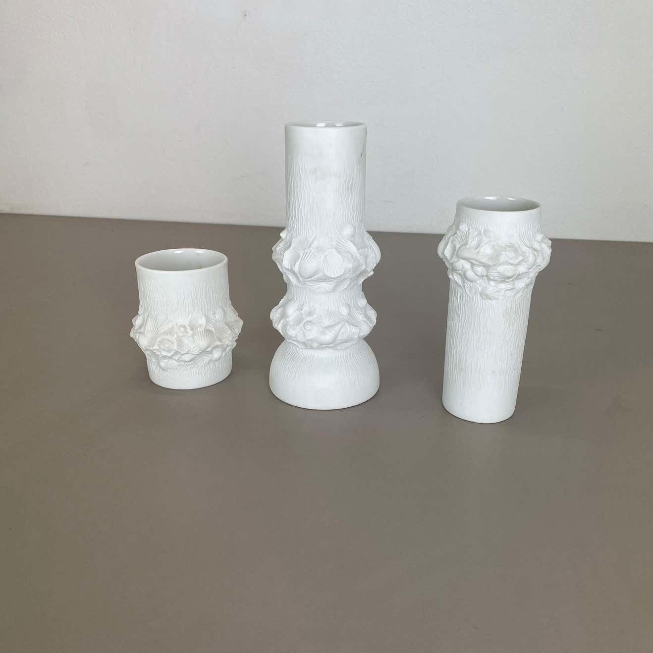 Set Of 3 Original Op Art Biscuit Porcelain Vases By Ak Kaiser, Germany, 1970s photo Home Decor