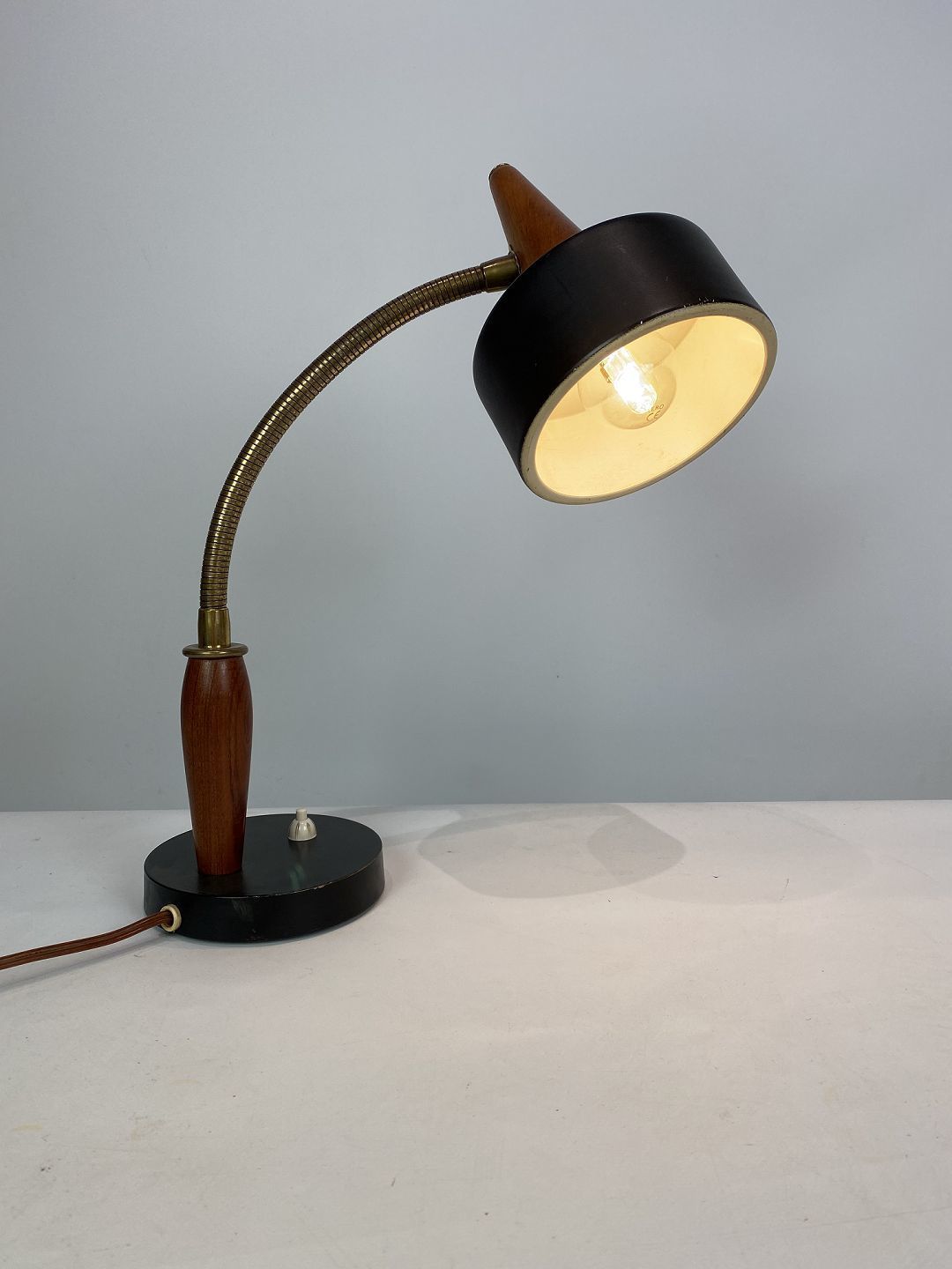 Table Lamp Of Black Metal And Teak Of Danish Design From The 1960s.