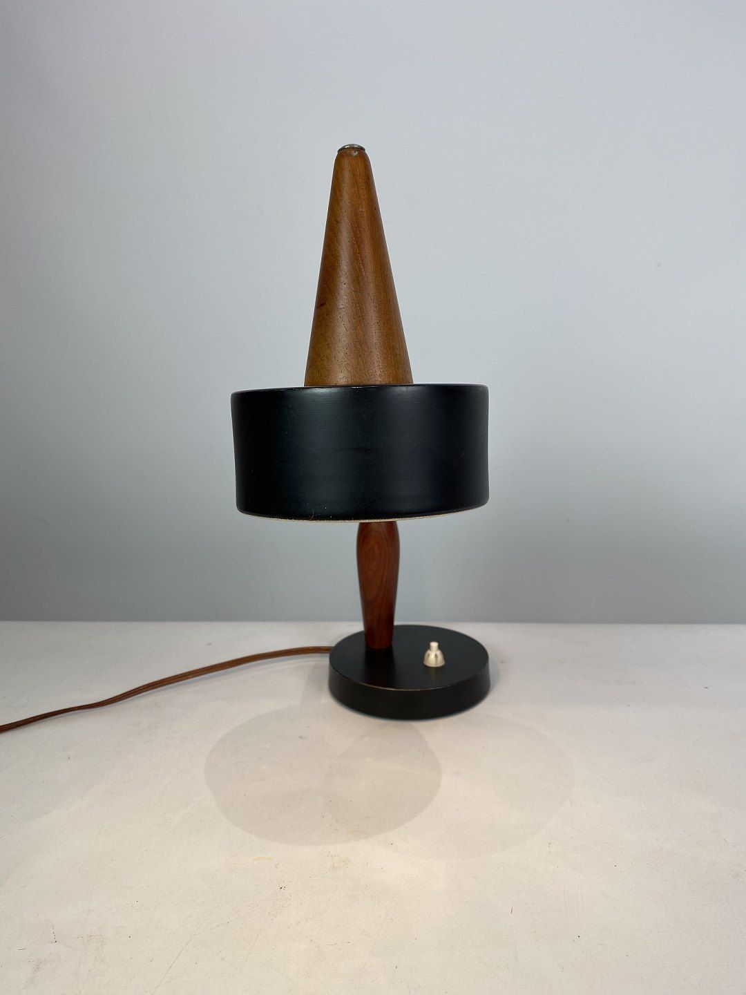 Table Lamp Of Black Metal And Teak Of Danish Design From The 1960s. photo vinterior