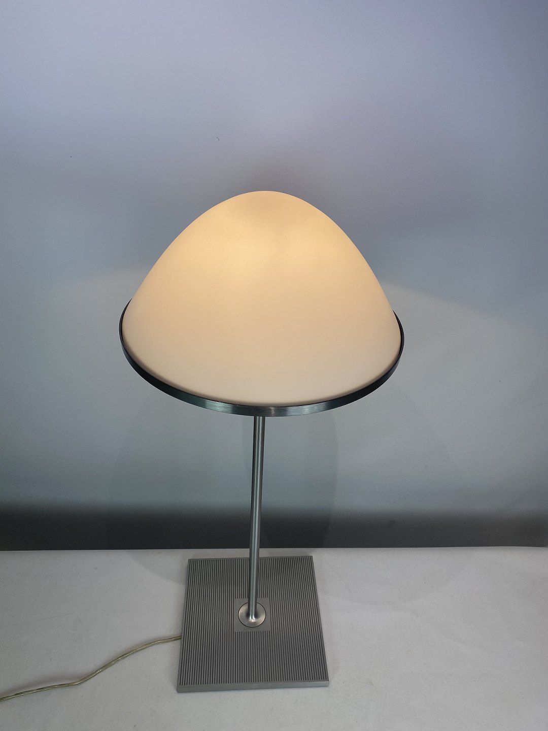 Italian Table Lamp With Frame Of Metal And Shade Of White Glass photo vinterior