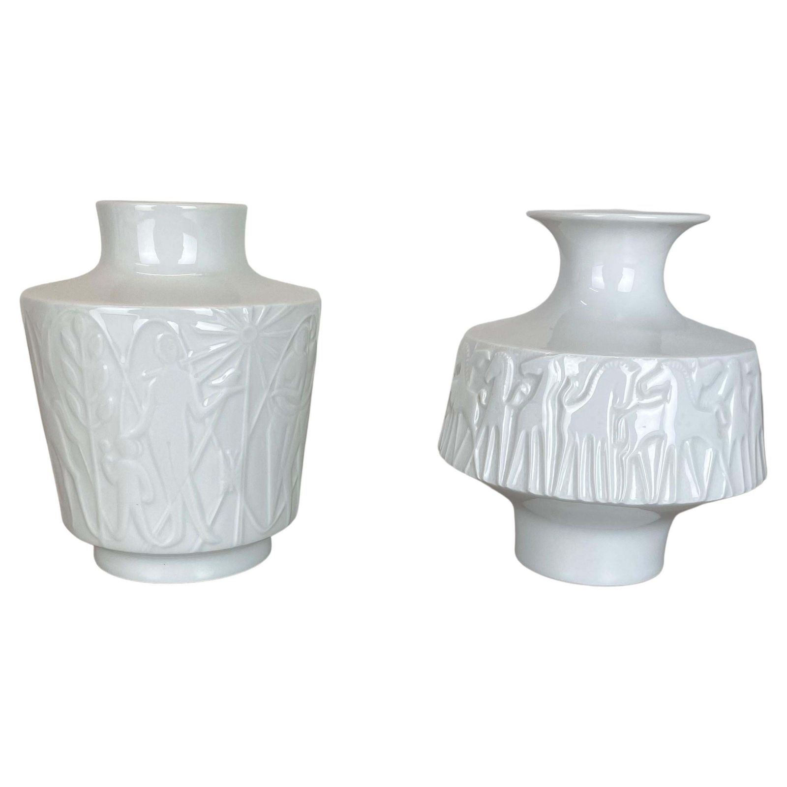 Set Of 2 Op Art Biscuit Porcelain Vases By Edelstein Bavaria, Germany, 1970s photo furniture