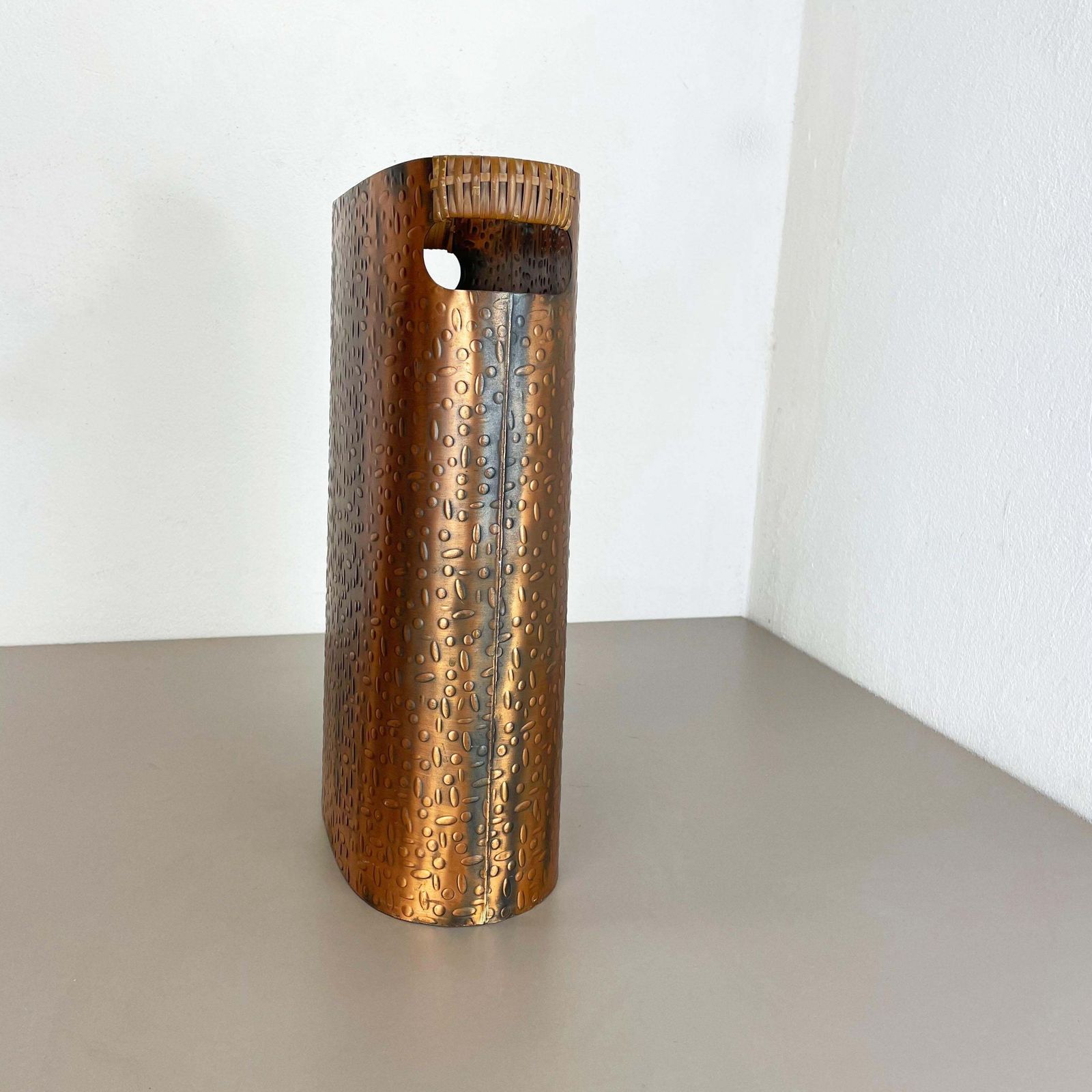 Original Metal Copper And Rattan Hollywood Regency Umbrella Stand Germany, 1950s photo 1272.0