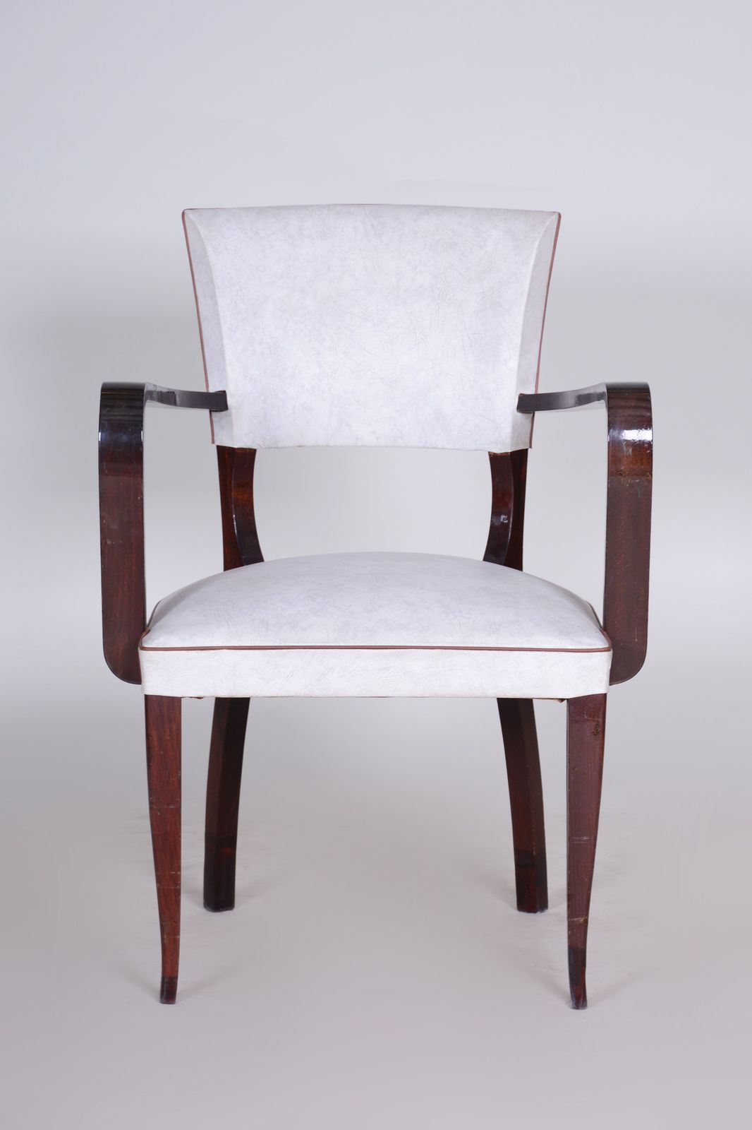 Restored White Armchair Made In France 1930. Upholstered With Artificial Leather. Art Deco photo for sale