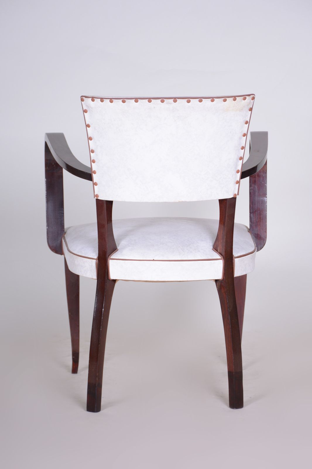 Restored White Armchair Made In France 1930. Upholstered With Artificial Leather. Art Deco photo vinterior