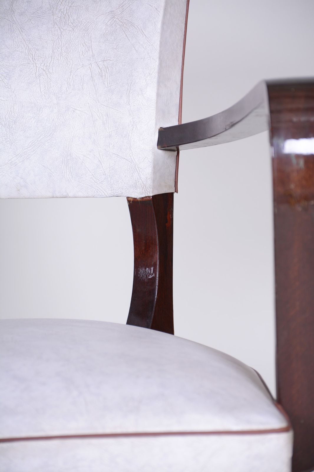 Restored White Armchair Made In France 1930. Upholstered With Artificial Leather. Art Deco photo vintage