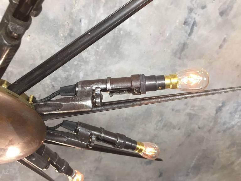 1880's Russian Rifle Bayonet Pendant Chandelier, Steel, Copper, Brass & Bronze photo vinterior