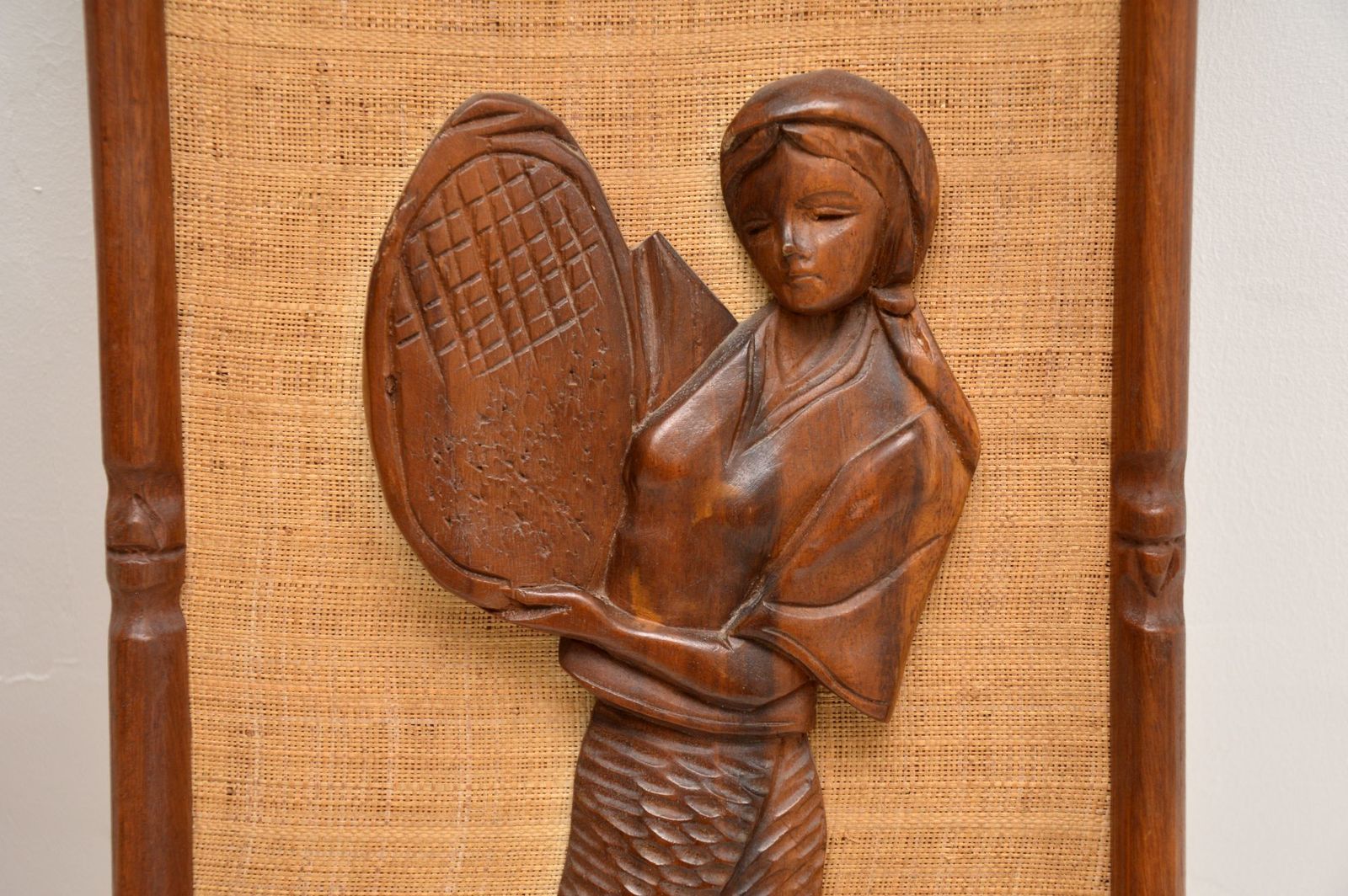 1960's Pair Of Carved Walnut Decorative Reliefs Wall Art photo vintage