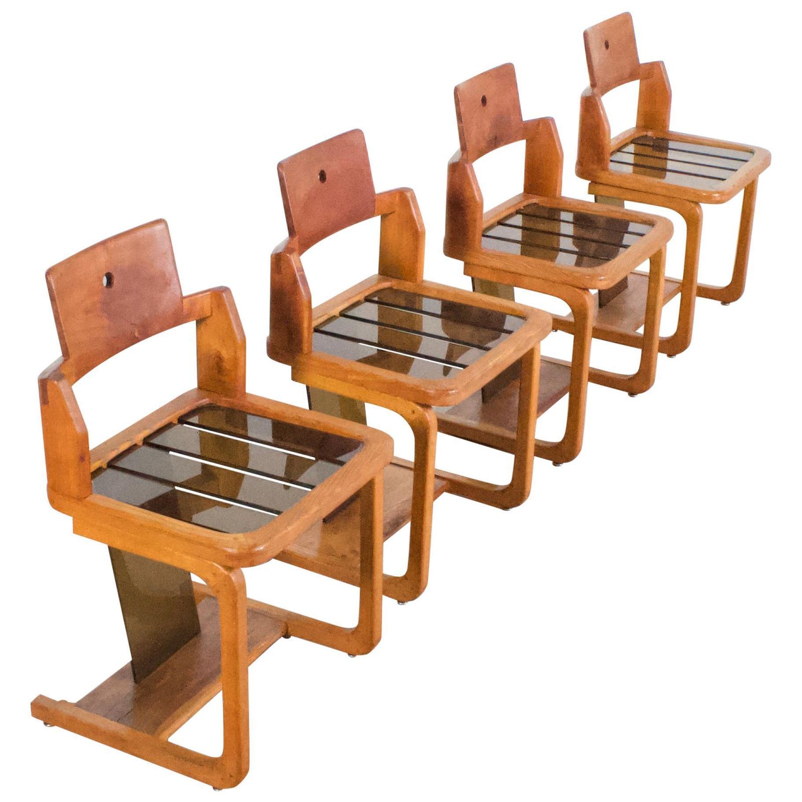 Set Of Impressive French Teak Wood And Lucite Chairs, 1960s