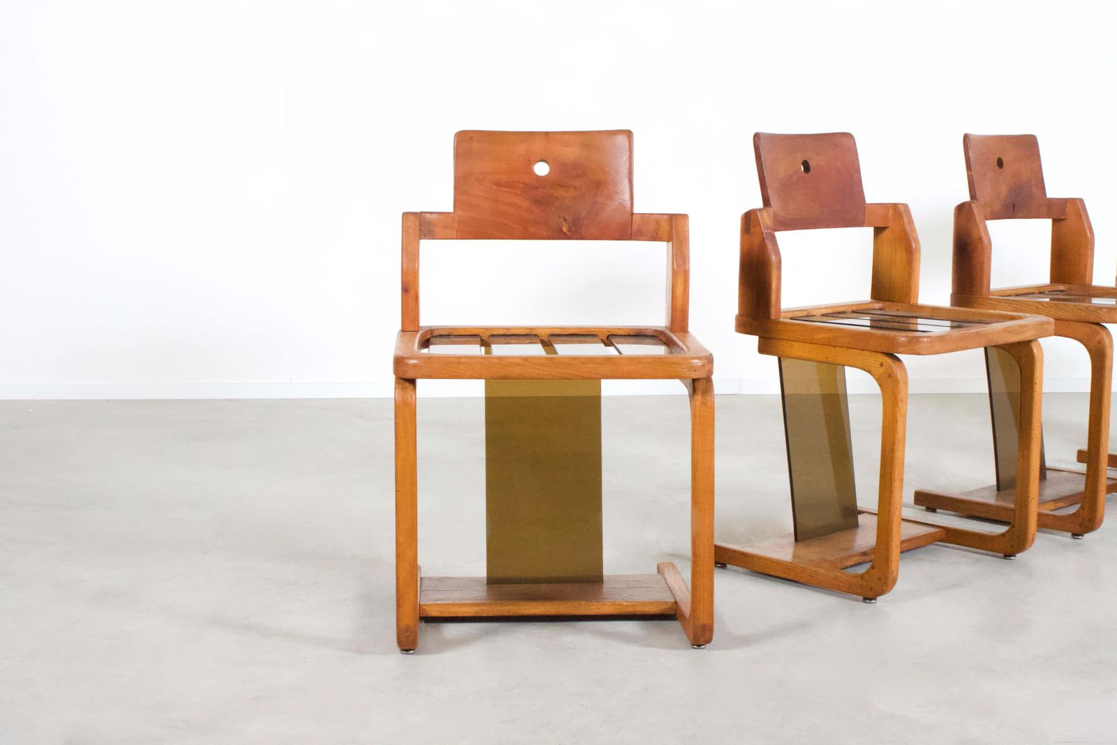 Set Of Impressive French Teak Wood And Lucite Chairs, 1960s photo vinterior