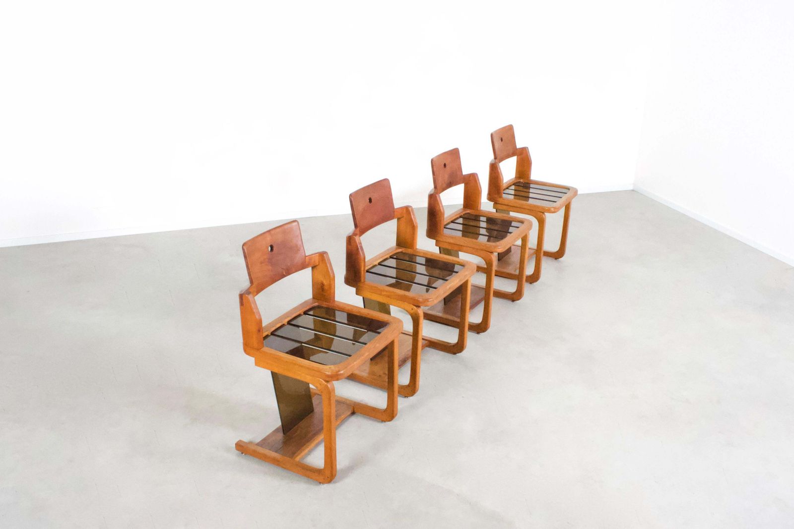 Set Of Impressive French Teak Wood And Lucite Chairs, 1960s photo vintage