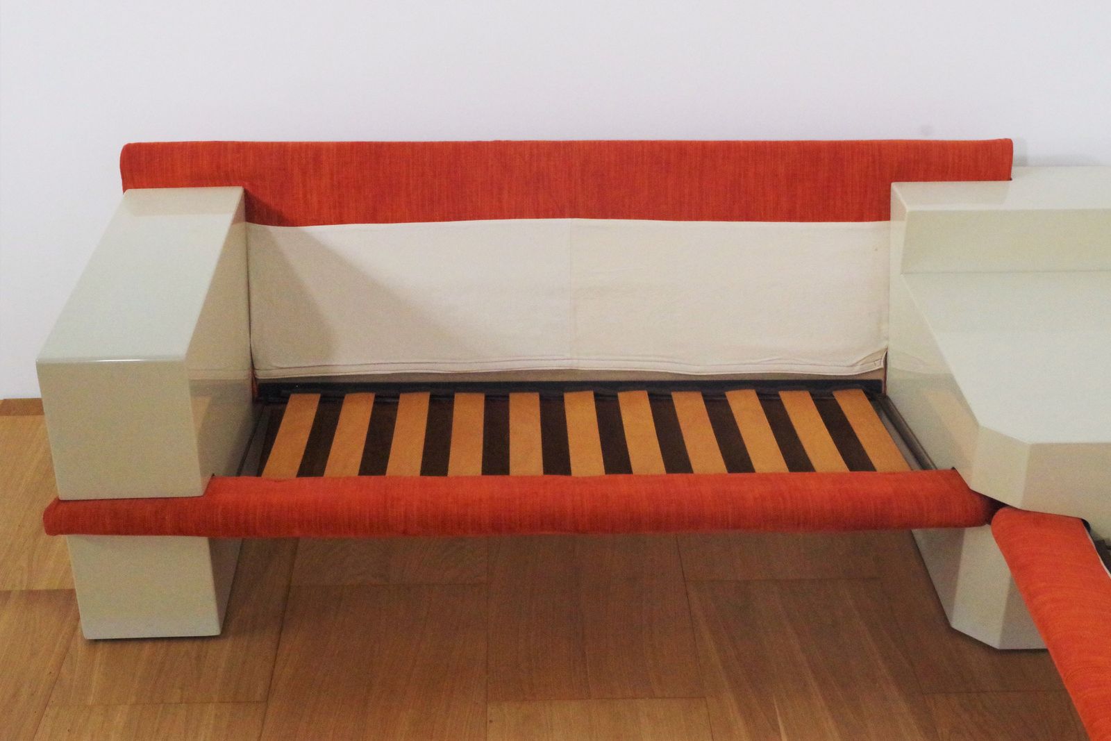 photo vinterior White Lacquered Modular Sofa With Orange Fabric, Set Of 17
