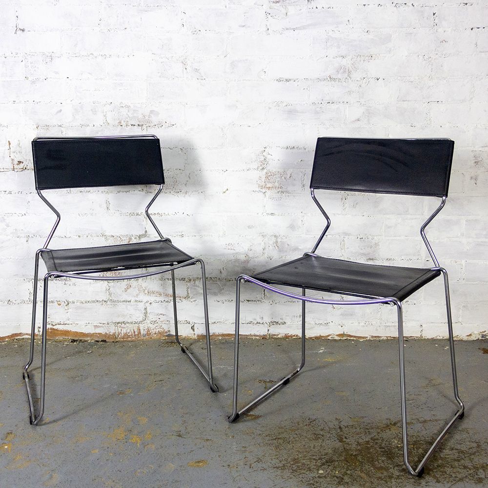 Pair Of Vintage Chromed Metal And Black Leather Chairs, 1980s photo furniture