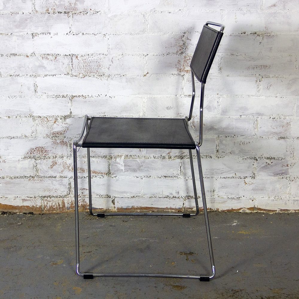 Pair Of Vintage Chromed Metal And Black Leather Chairs, 1980s photo vinterior