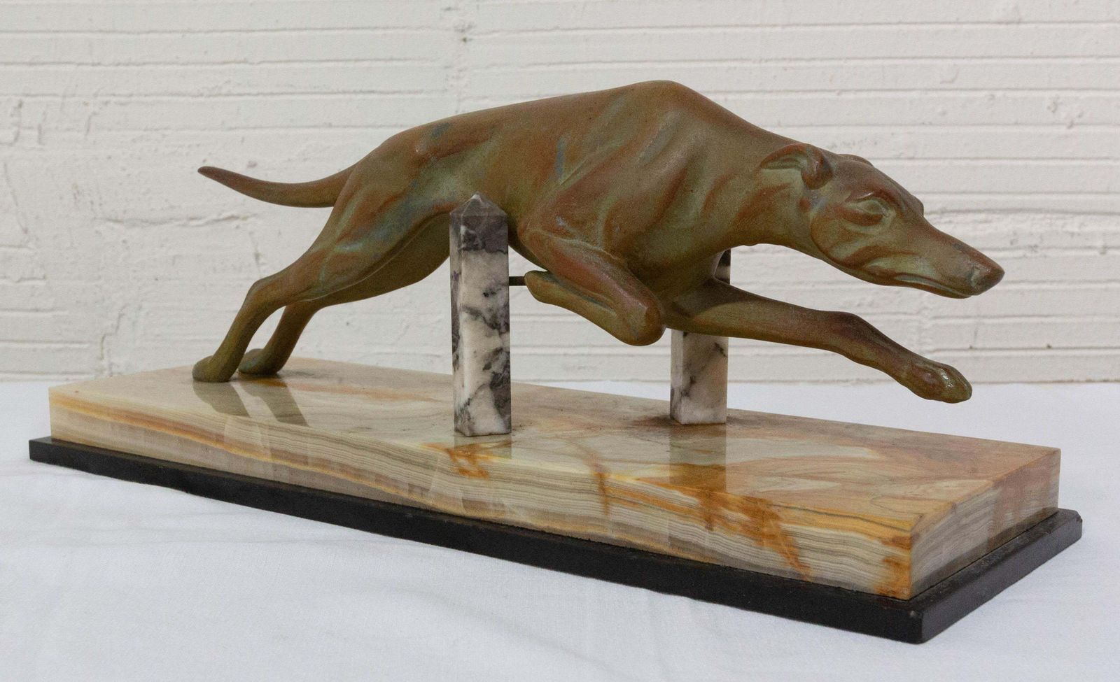 photo furniture French Art Deco Marble Spelter Greyhound, Circa 1930