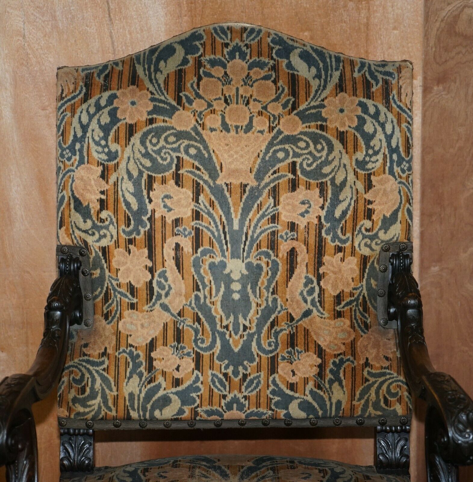 Stunning Pair Of Hand Carved Italian Walnut Antique Circa 1860 Throne Armchairs photo Furniture