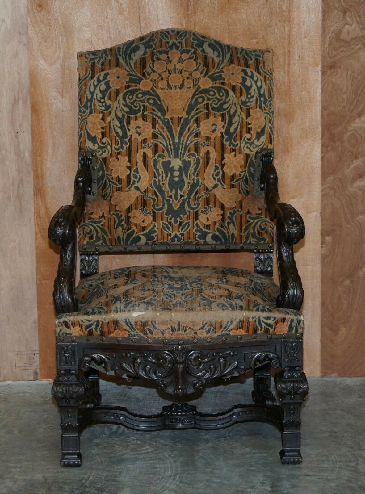 4500.0 Stunning Pair Of Hand Carved Italian Walnut Antique Circa 1860 Throne Armchairs photo