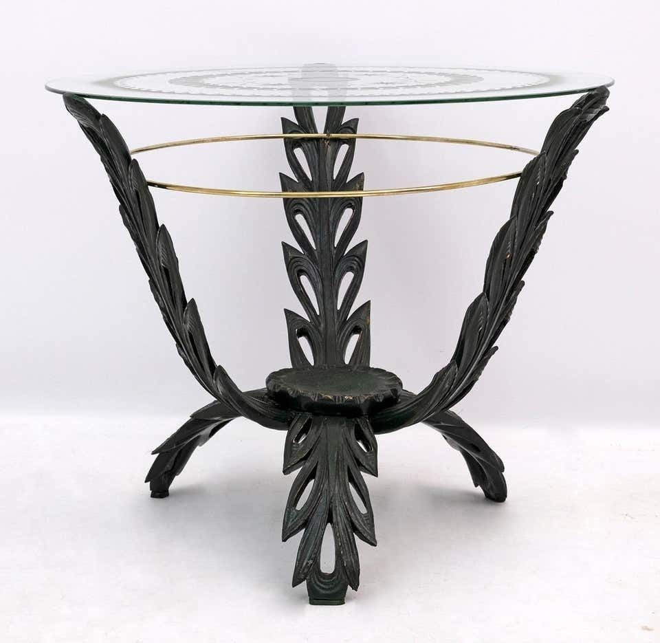 Pierluigi Colli Midcentury Italian Brass And Wood Coffee Table, 1950s photo for sale