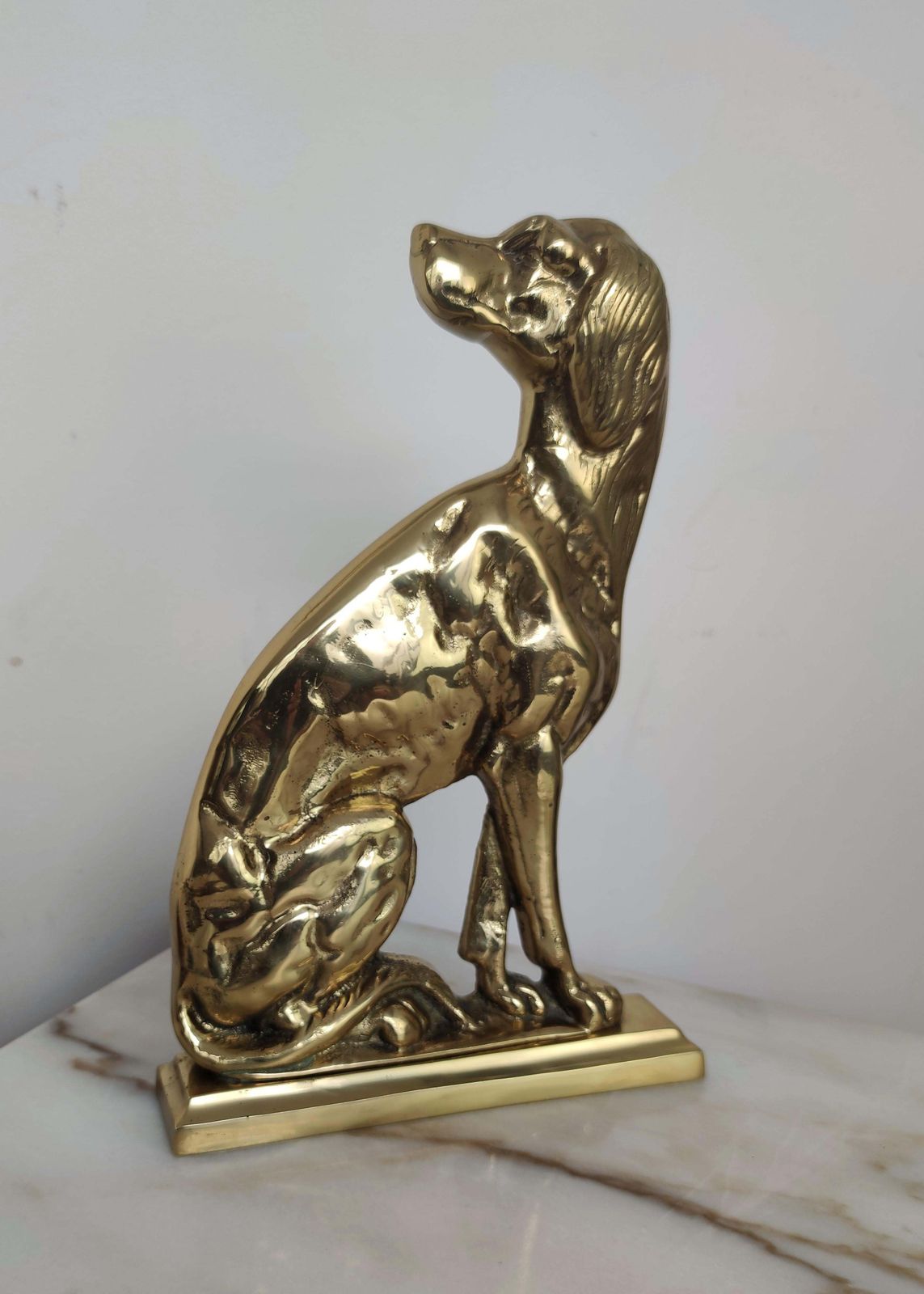 1970s Italian Gilt Brass Setter Dog Door Stop Or Bookend photo 607.0