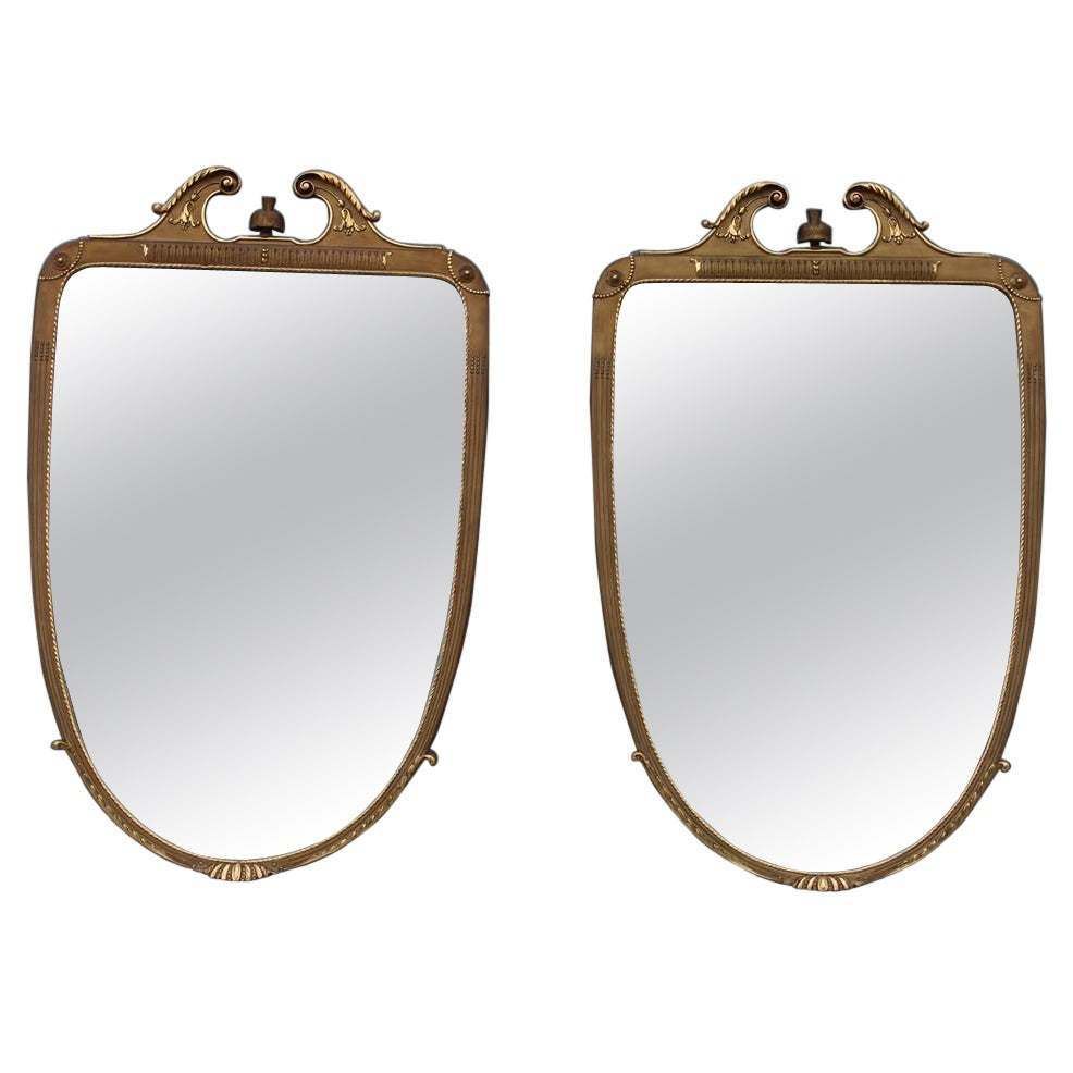 Pair Of Rare Wall Mirrors Wood And Gold Leaf 1955 Cantù Giovanni Gariboldi Style