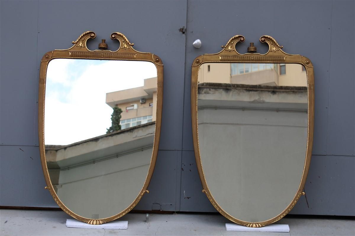 Pair Of Rare Wall Mirrors Wood And Gold Leaf 1955 Cantù Giovanni Gariboldi Style photo for sale