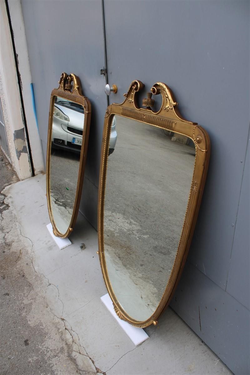 photo vinterior Pair Of Rare Wall Mirrors Wood And Gold Leaf 1955 Cantù Giovanni Gariboldi Style
