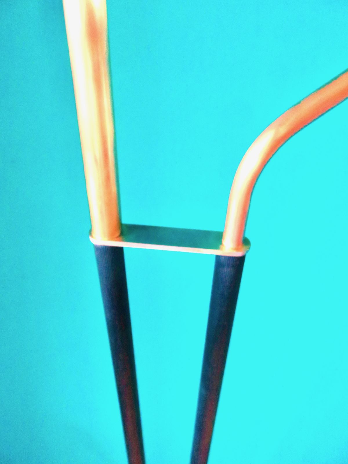 Modernist Floor Lamp In Brass And Black Steel. France 1950 photo for sale
