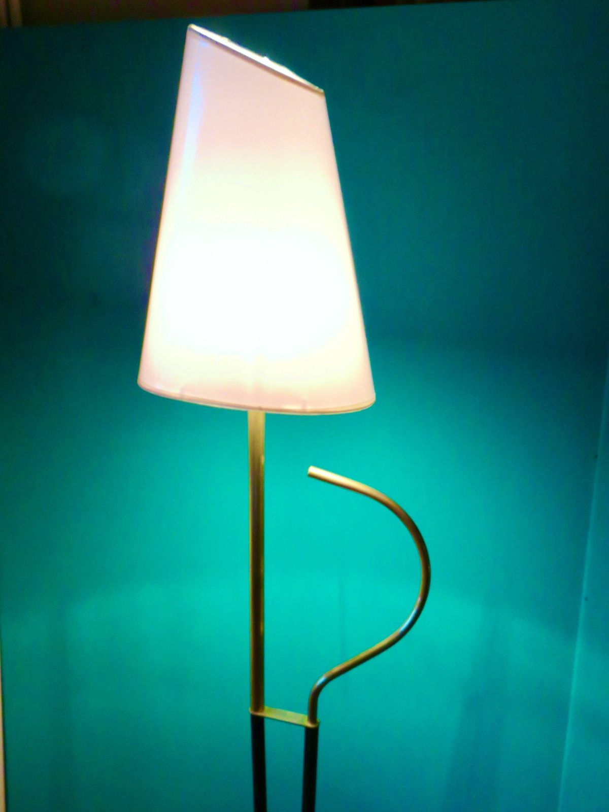 Modernist Floor Lamp In Brass And Black Steel. France 1950 photo 292.0