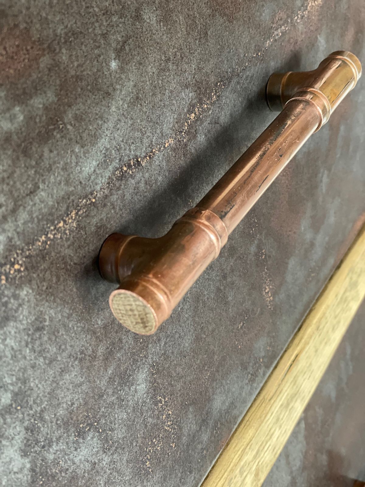 Helder Reclaimed Scaffolding Board And Patinated Steel Drawer Unit On Dark Steel Legs With Aged Copper Handles   Filing, Or Bedside, Cabinet photo vintage