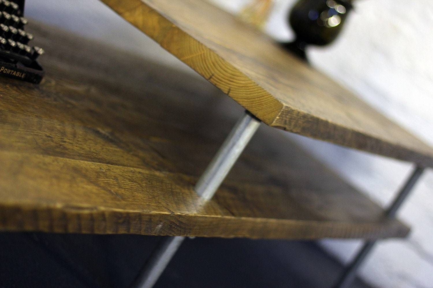 Yumiko Oak Stained Reclaimed Scaffolding Layered Height Coffee Table With Galvanised Pipe Legs photo for sale