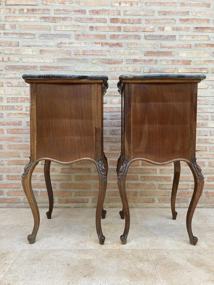 Louis XV Style Walnut Nightstands With Marble Top, 1930s, Set Of 2 photo 3170.0