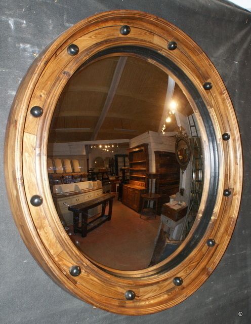 Huge Pine Convex Mirror Made From Old Wood. Can Be Painted.