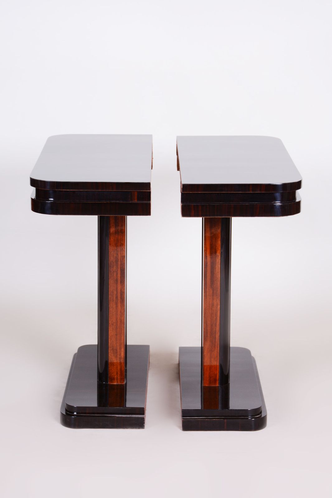 Pair Of Unique French Artdeco Bed Side Tables, High Gloss, Makasar, 1920s photo furniture