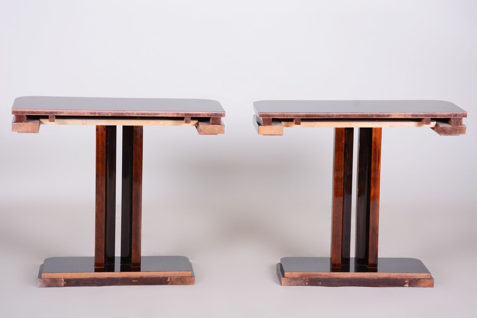 photo for sale Pair Of Unique French Artdeco Bed Side Tables, High Gloss, Makasar, 1920s