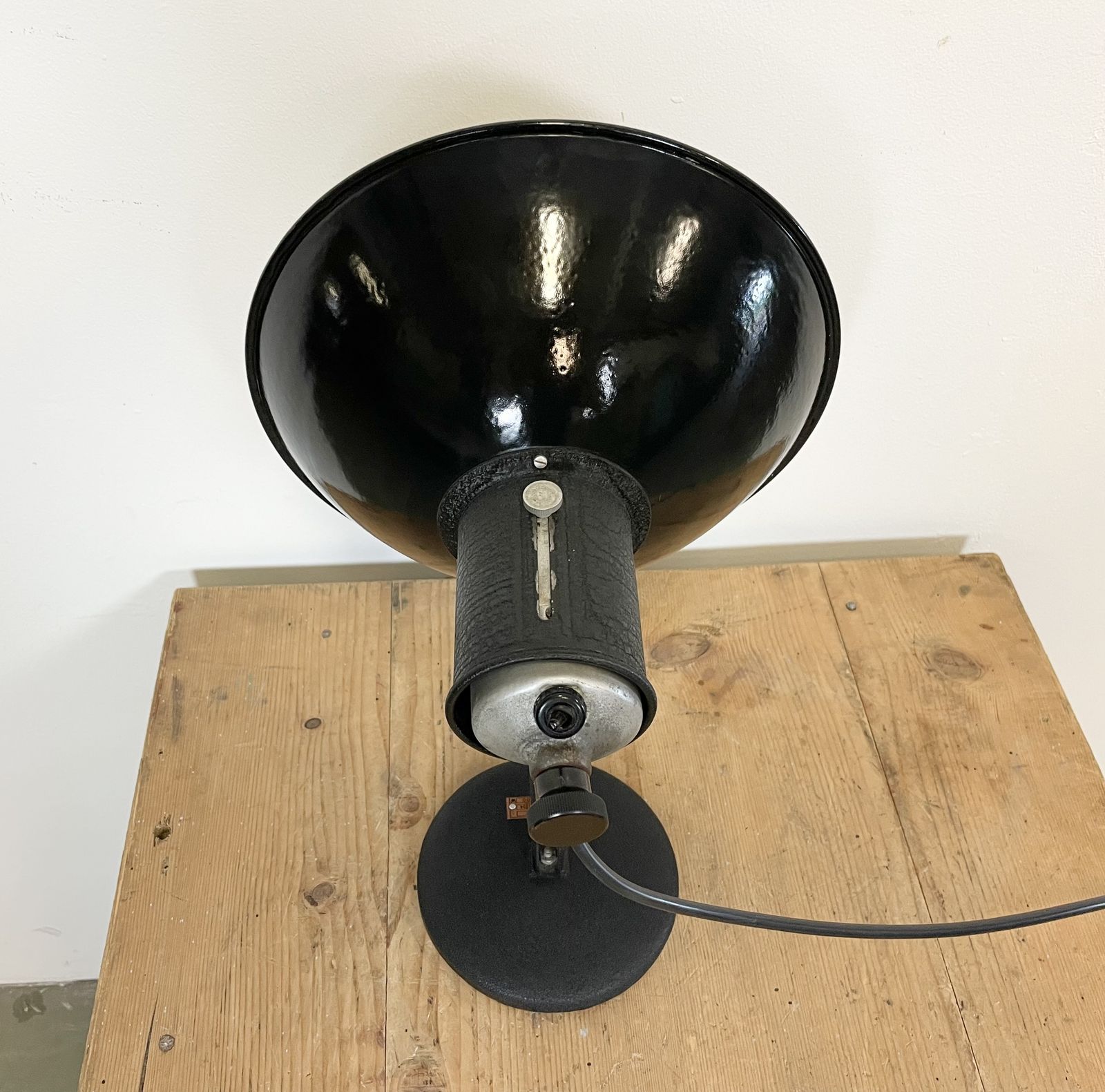 Vintage  Black Enamel Table Lamp, 1950s, 3x photo vinterior
