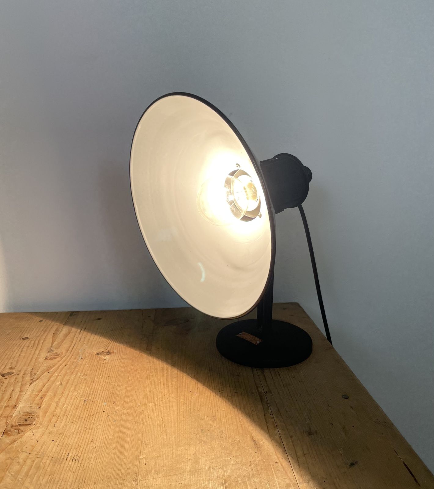 219.0 Vintage  Black Enamel Table Lamp, 1950s, 3x photo