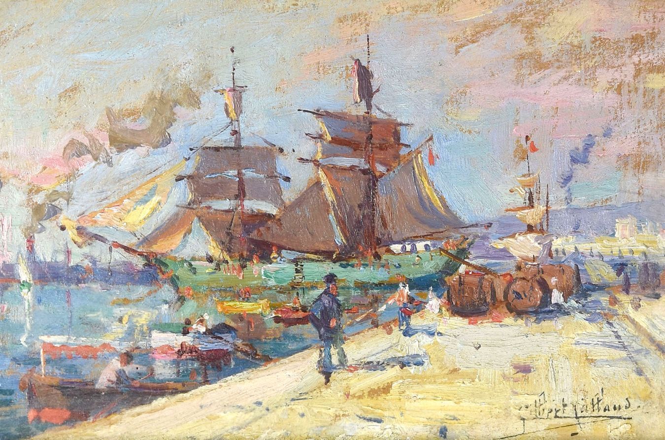 Miniature Marine Painting By Gilbert Galland photo furniture