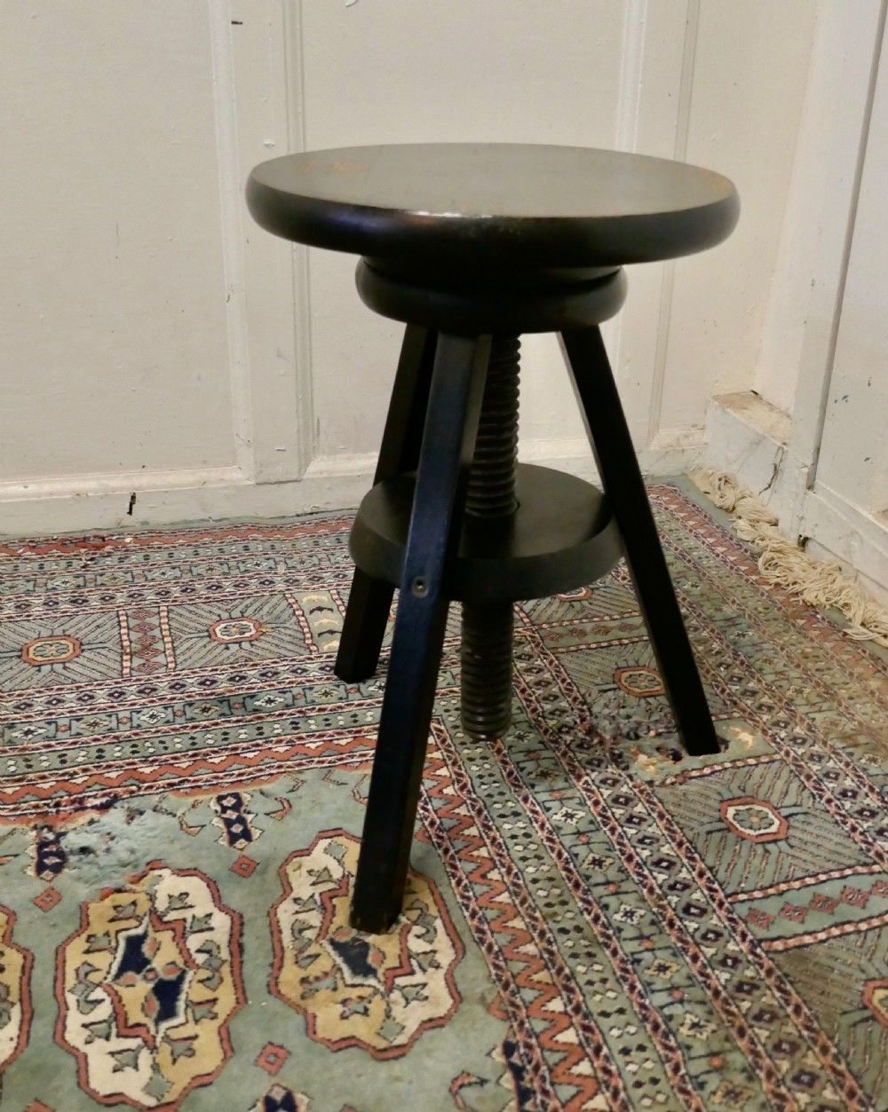 Swivelling Turned Pine Stool, Piano Desk Craft Seat photo for sale