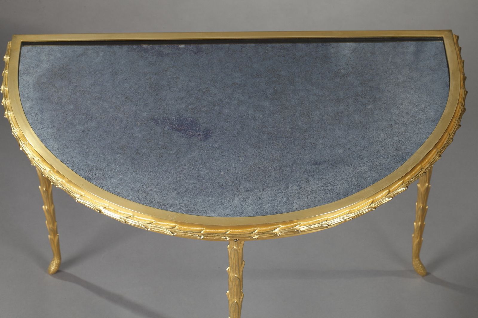 photo for sale Petite table demi-lune Maison Baguès, plateau en miroir vieilli, en bronze