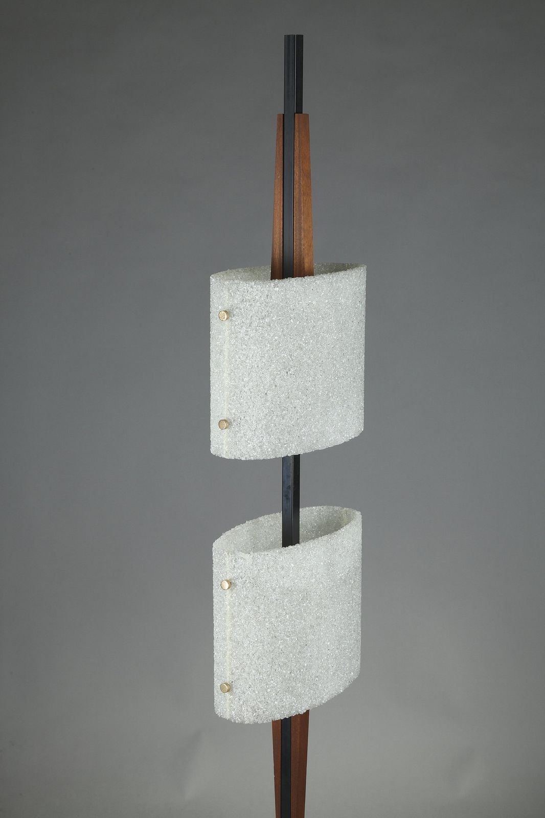 Scandinavische Vloerlamp in Zwart Gelakt Staal en Teak met Twee Granieten Perspex Diffusers photo vintage