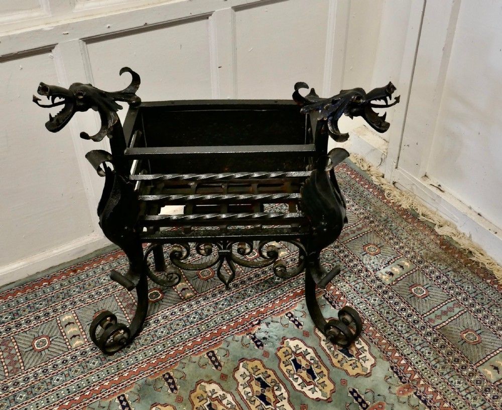 Gothic Style Free Standing Tall Fire Basket, Grate For Inglenook photo for sale