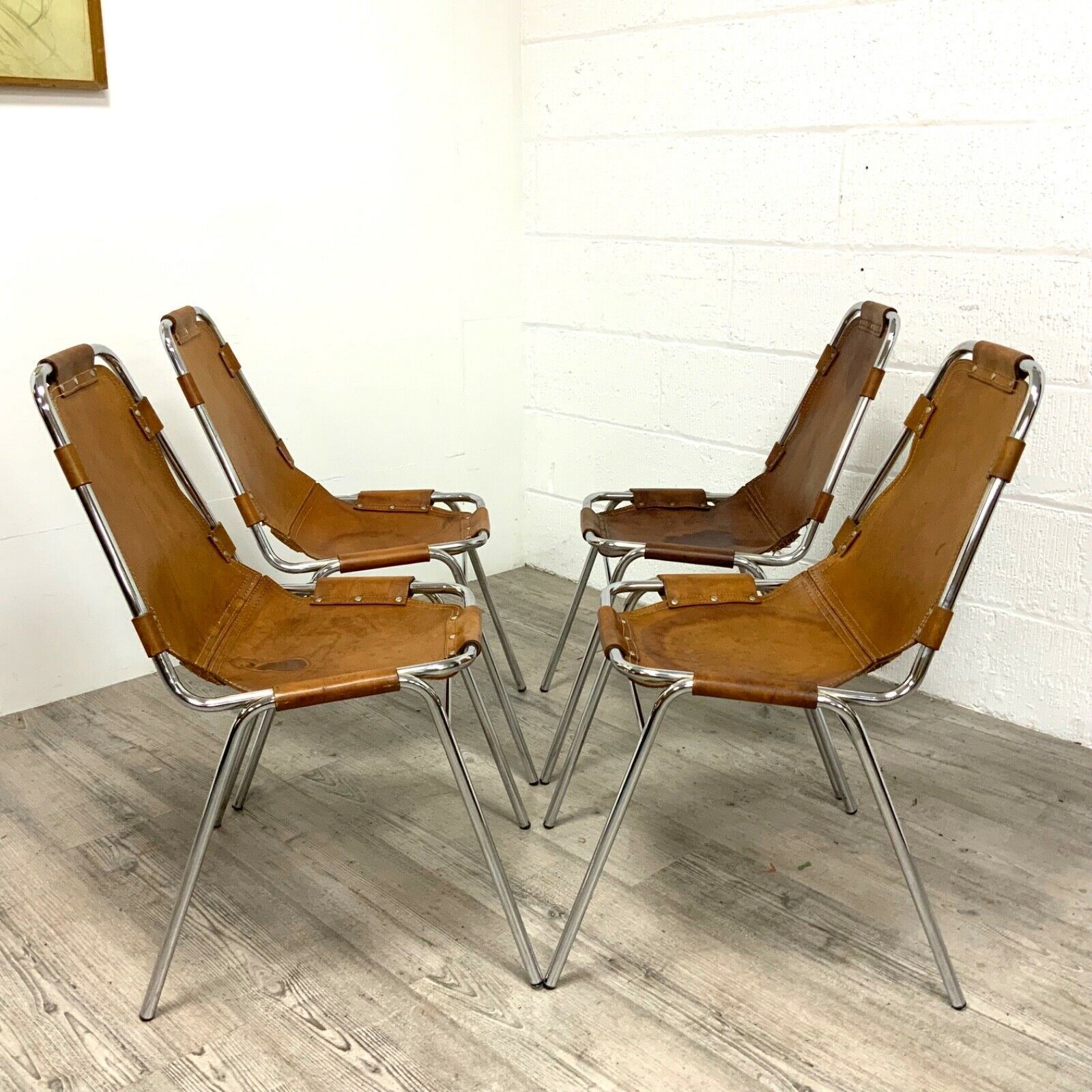 Les Arcs Dining Chairs Charlotte Perriand Leather Set Of Four Cassina 1970s photo Furniture