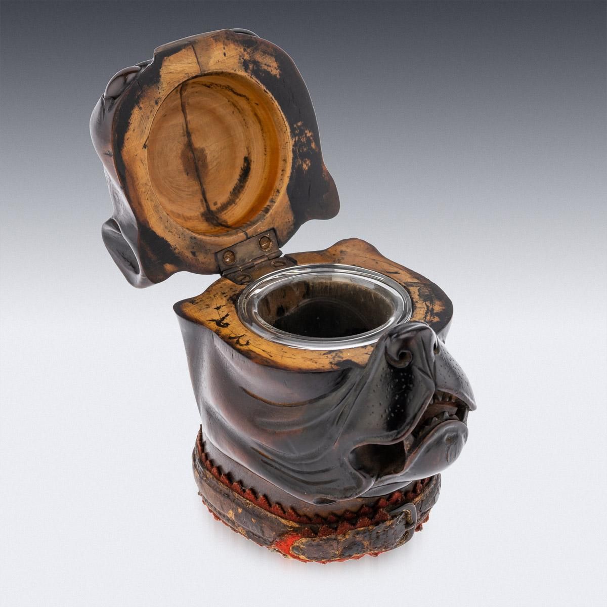 photo vintage 19th Century Victorian Lignum Vitae Bulldog Inkwell