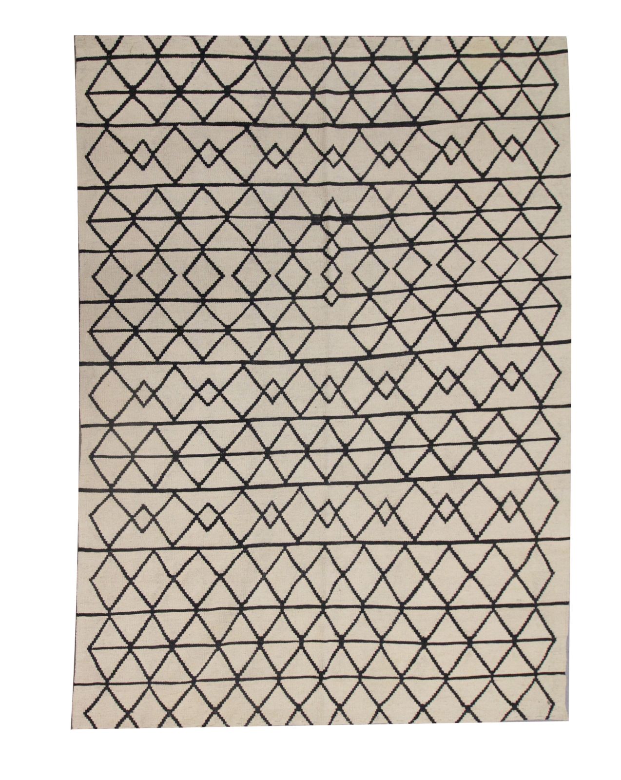 Scandinavian Rug Style Handmade Kilim Cream Black Geometric Wool Carpet  233x178cm