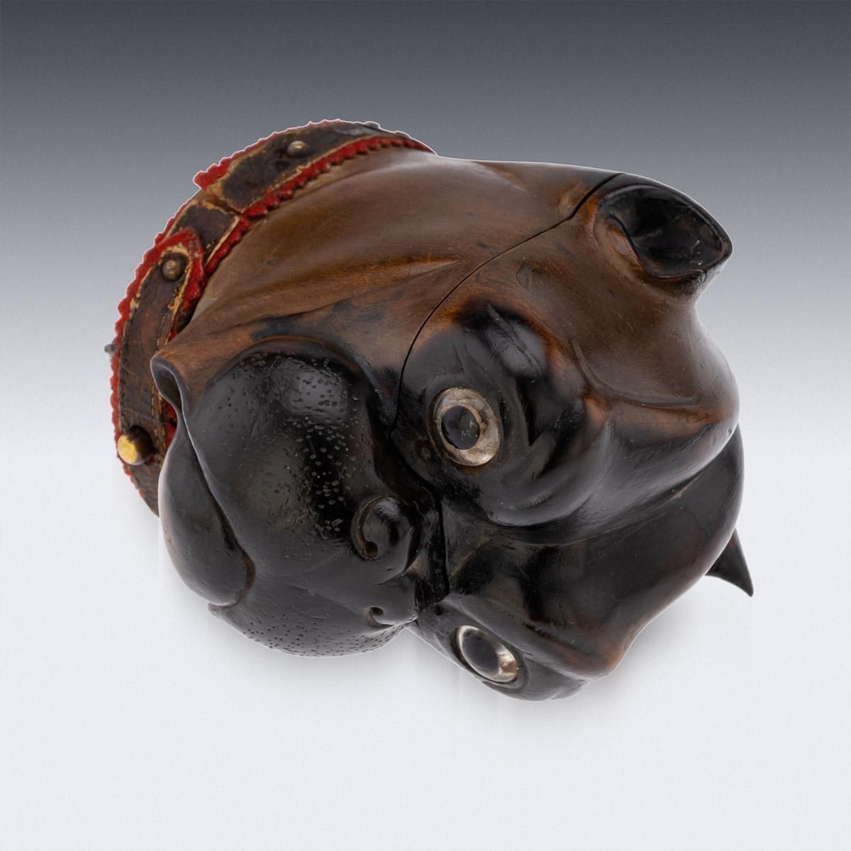 photo vintage 19th Century Victorian Lignum Vitae Bulldog Inkwell
