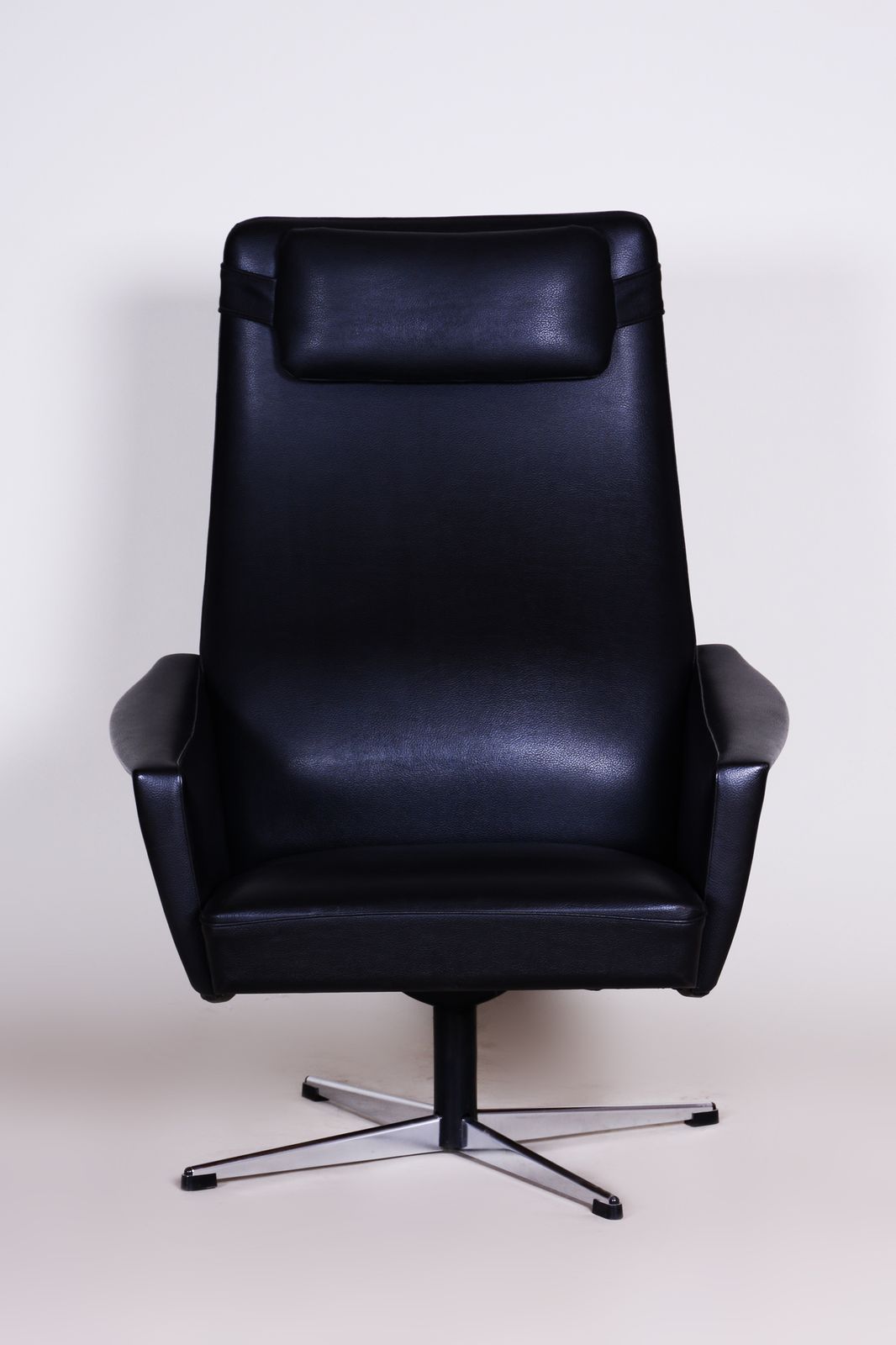 Black Faux Leather Armchair, 1960s, Original Well Preserved Condition, Czechia photo buy