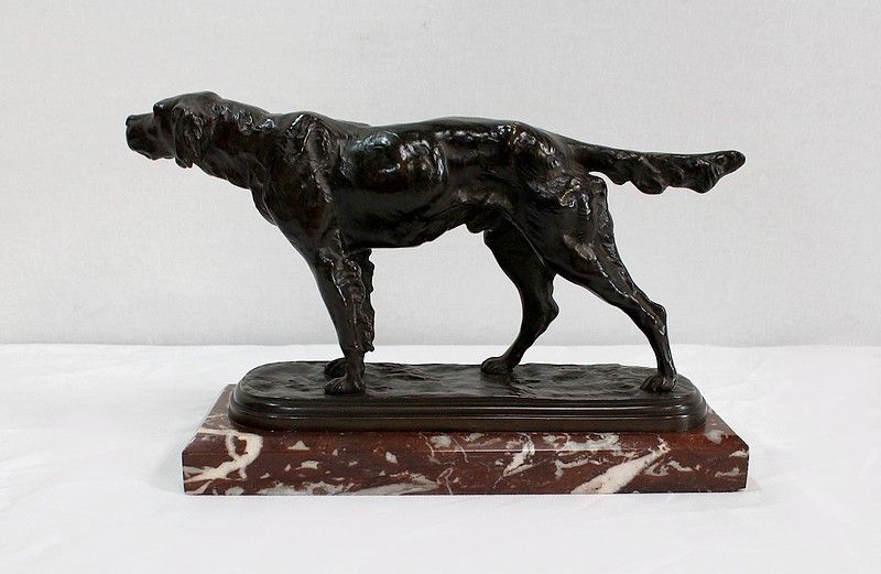 photo vintage Bronze "Hunting Dog " By E. De Gaspary, Late 19th Century