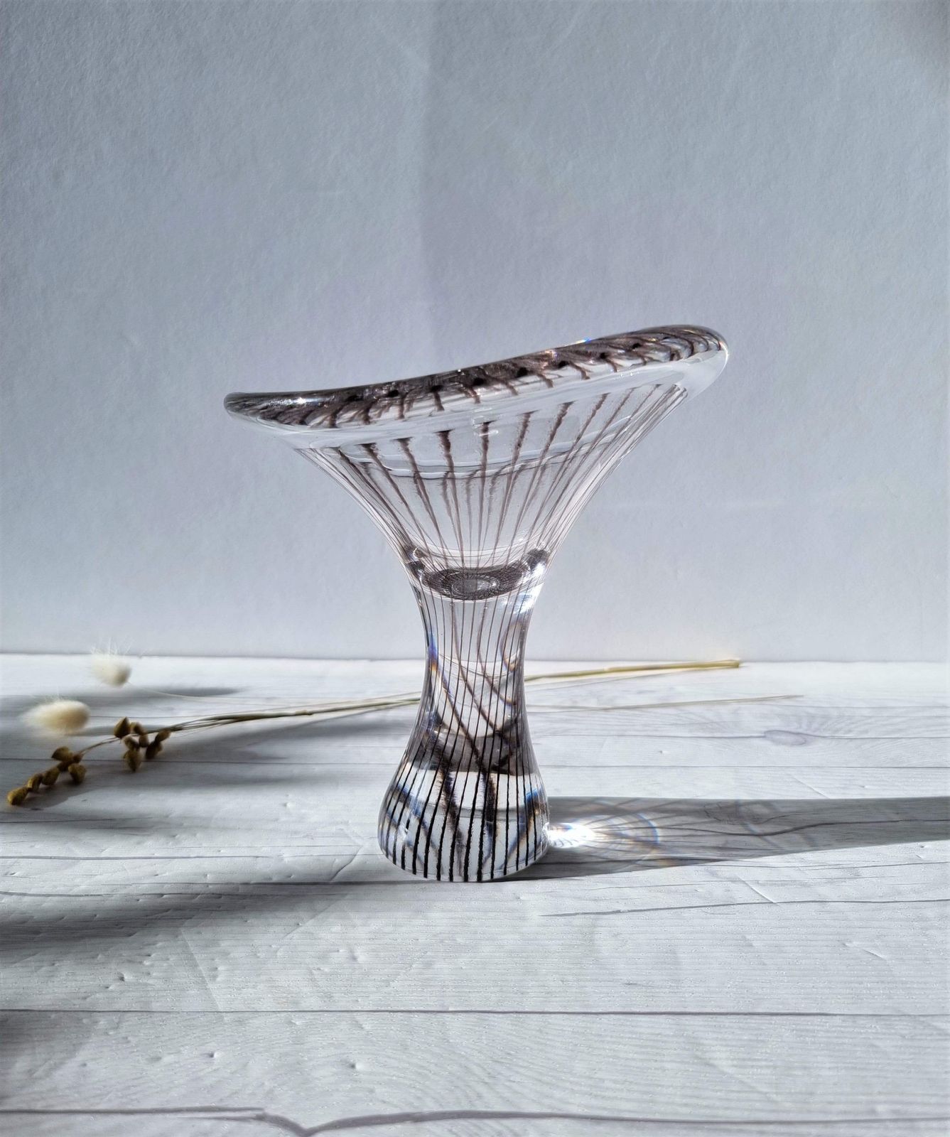 Vicke Lindstrand For Kosta Glasbruk (Kosta Boda), Kanterelli Form, Striped Footed Dish, 1950s, Rare